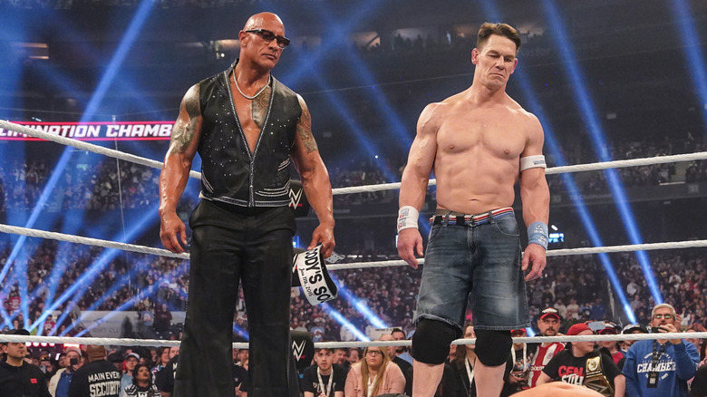 The Rock and John Cena at Elimination Chamber