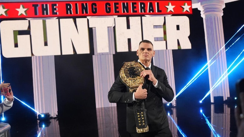 GUNTHER heads to the ring with his WWE World Heavyweight Championship