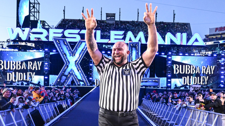 Bully Ray Dudley enters the ring at WrestleMania 40