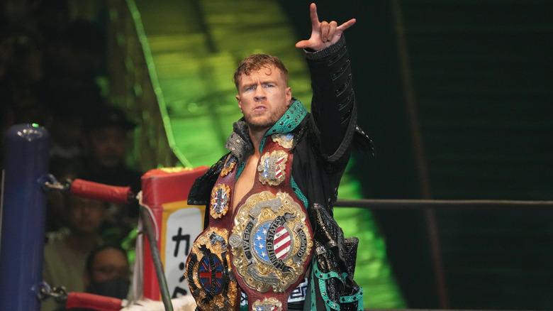 Will Ospreay enters the ring during the New Japan Pro-Wrestling at Edion Arena Osaka on November 04, 2023 in Osaka, Japan.