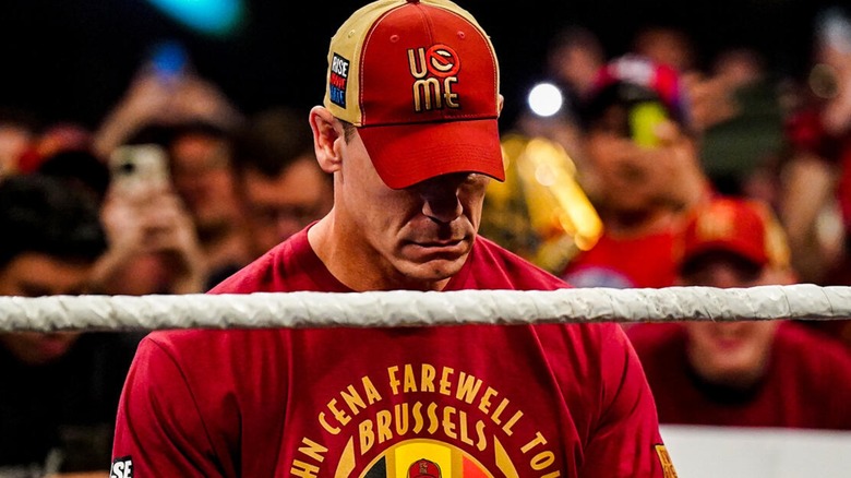 John Cena at ringside during his promo segment addressing the Brussels audience. 17 March, 2025