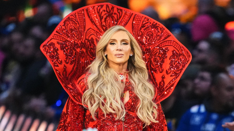 Charlotte Flair makes her entrance during Royal Rumble at Lucas Oil Stadium on February 1, 2025 in Indianapolis, Indiana.