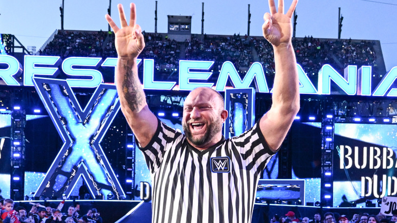 Bully Ray Dudley enters the ring as special referee for the Six-Man Philadelphia Street Fight during Night Two of WrestleMania 40 at Lincoln Financial Field on April 7, 2024 in Philadelphia, Pennsylvania.