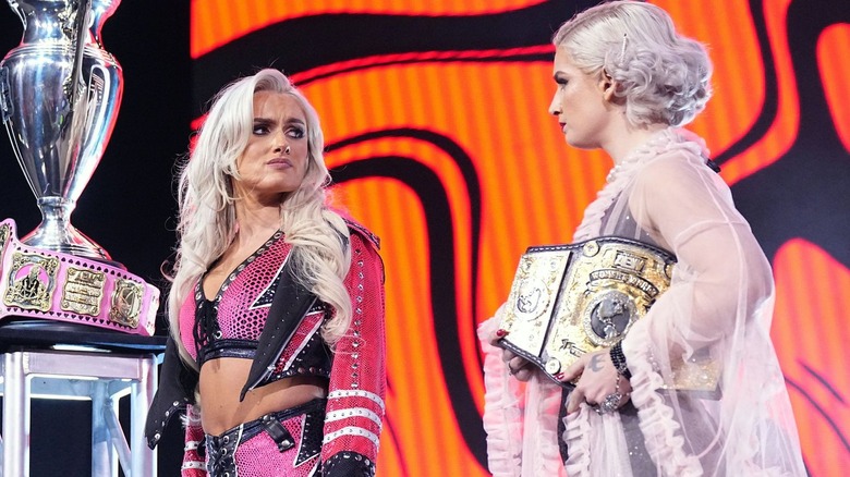 Mariah May and Toni Storm looking at each other