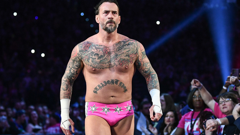 CM Punk makes his entrance during Royal Rumble at Lucas Oil Stadium on February 1, 2025 in Indianapolis, Indiana.