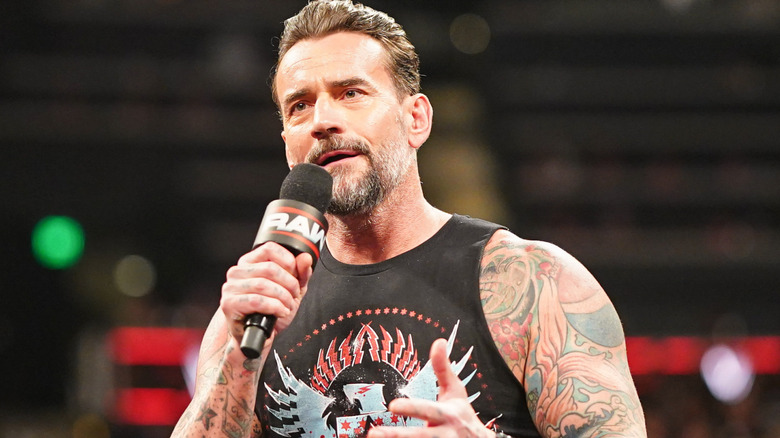 CM Punk speaks during WWE Monday Night RAW at State Farm Arena on January 27, 2025 in Atlanta, Georgia.