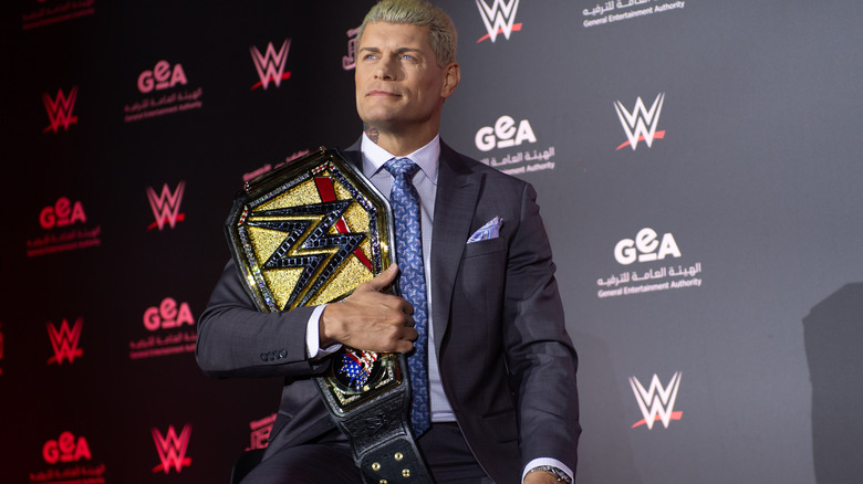 Cody Rhodes looks on during King and Queen of the Ring Press Event at the WWE Experience on May 23, 2024 in Riyadh, Saudi Arabia.