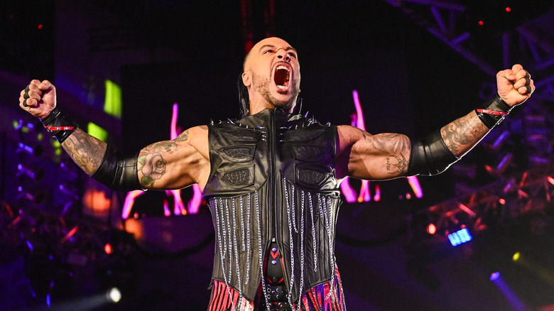 Damien Priest enters the ring during Monday Night RAW at Mohammed Abdo Arena on November 4, 2024 in Riyadh, Saudi Arabia.