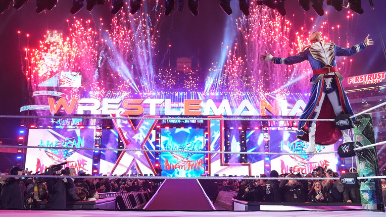 Cody Rhodes takes in the crowd's energy before becoming the new Undisputed WWE Champion at WrestleMania 40