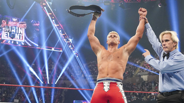 Cody Rhodes celebrates on WWE Saturday Night's Main Event