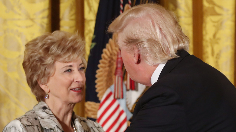 Donald Trump greets Linda McMahon