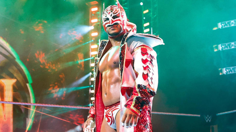 Dragon Lee wearing a lucha mask