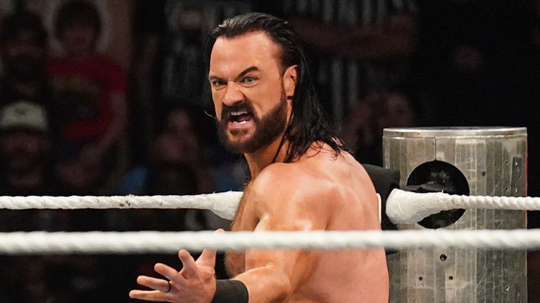 Drew McIntyre getting ready to hit the Claymore Kick