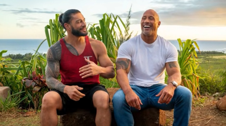 The Rock and Roman on set of Hobbs & Shaw