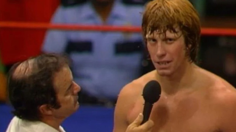 Mike Von Erich gives an interview inside the ring