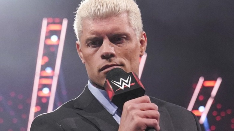 Cody Rhodes thinking about what to say next