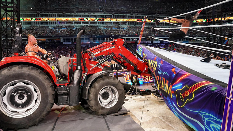 Brock Lesnar raises ring with tractor