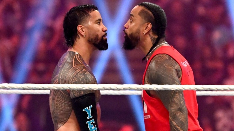 Jey and Jimmy Usos face to face