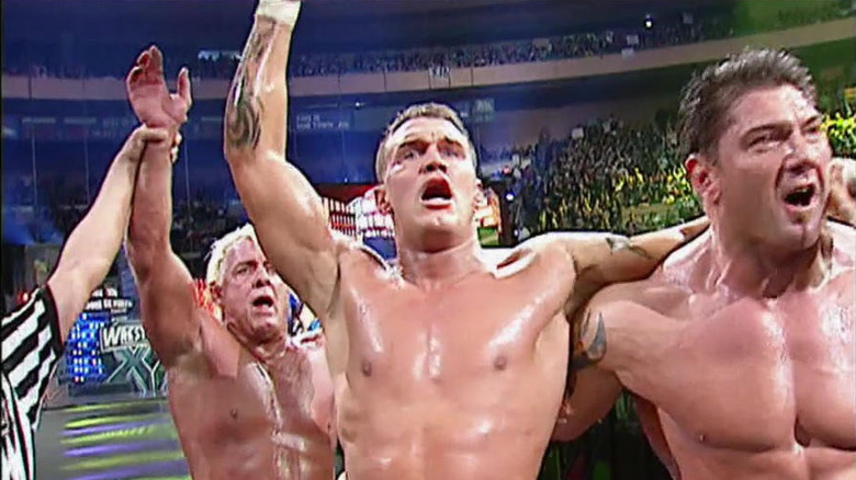 Evolution Victory Pose WrestleMania XX