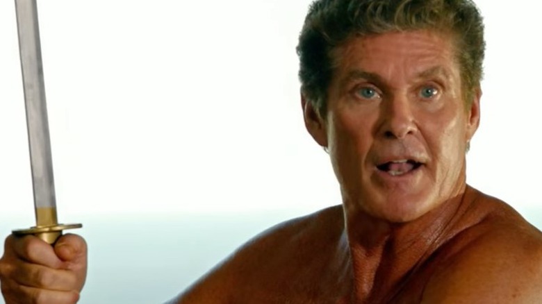 David Hasselhoff holds sword