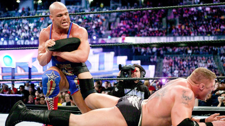 Kurt Angle Brock Lesnar wrestling