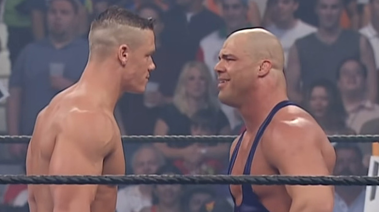 Cena looks at Kurt Angle