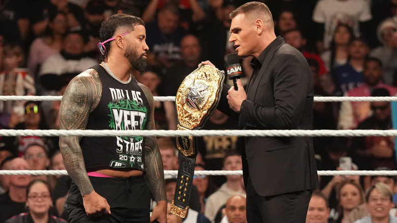 Jey Uso and GUNTHER in the ring during WWE RAW at American Airlines Center on January 20, 2025 in Dallas, Texas.