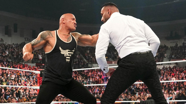 The Rock preparing to punch Jinder Mahal