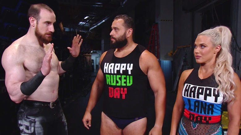 Aiden English, Rusev and Lana Backstage On WWE SmackDown