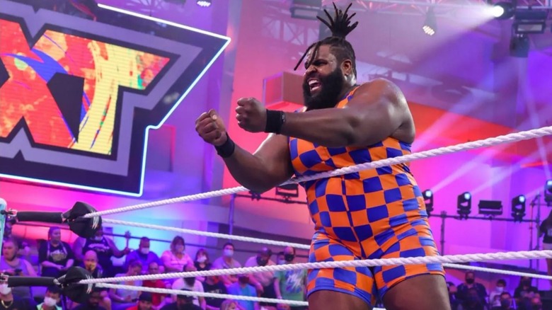 Odyssey Jones celebrates a win from his "WWE NXT" match