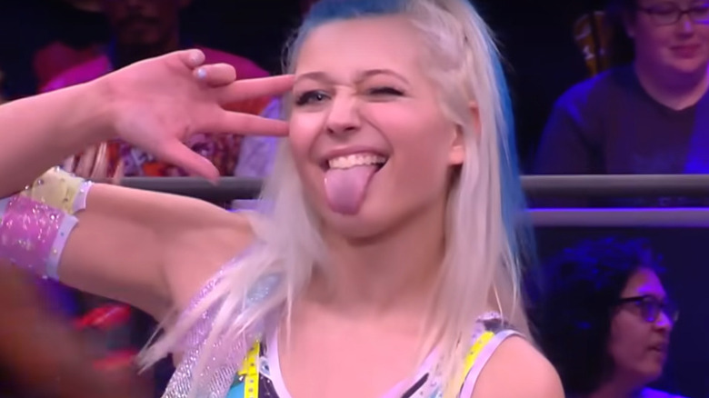 Billie Starkz sticking out her tongue