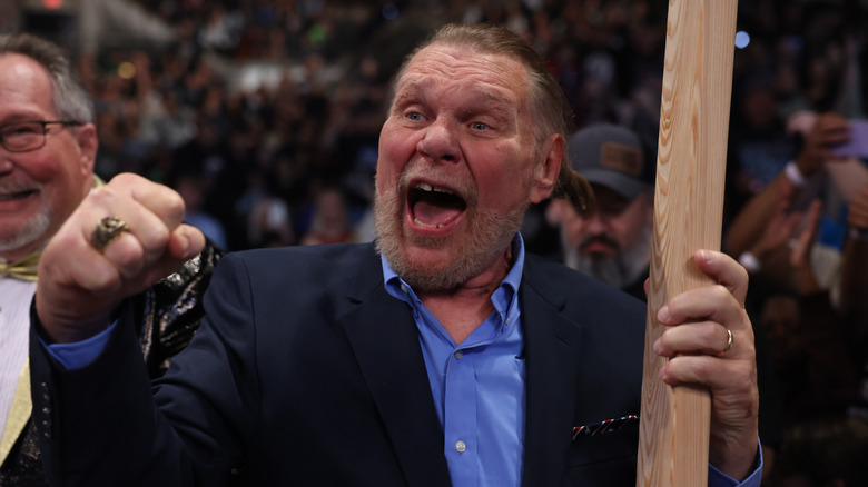 Hacksaw Jim Duggan ringside during WWE Saturday Night's Main Event