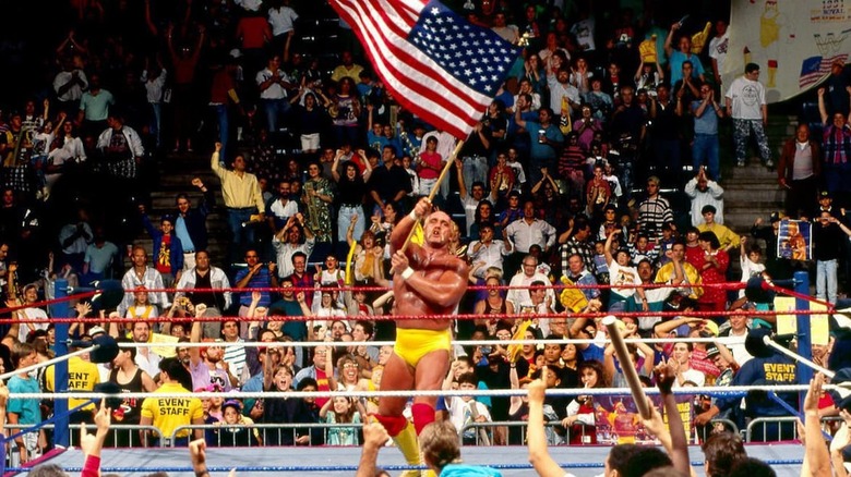 Hulk Hogan waving the American flag