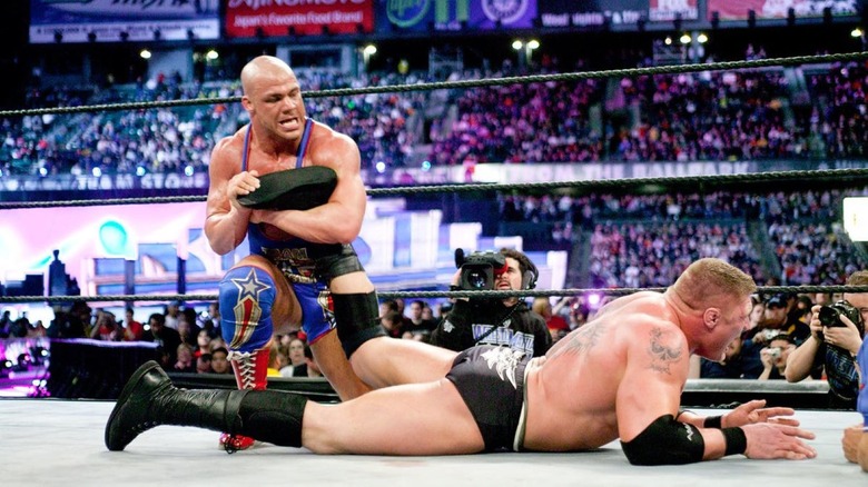 Kurt Angle takes on Brock Lesnar