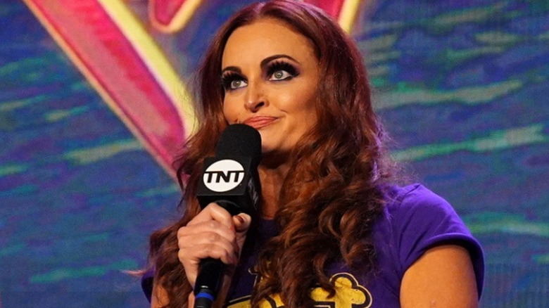 Maria Kanellis Bennett on the microphone