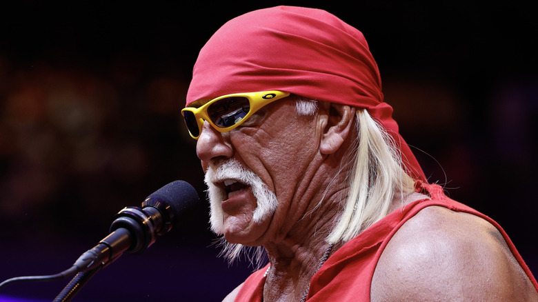 Hulk Hogan speaks during a campaign rally for Donald Trump