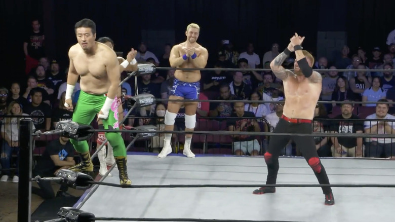 Heath and Taguchi wrestling