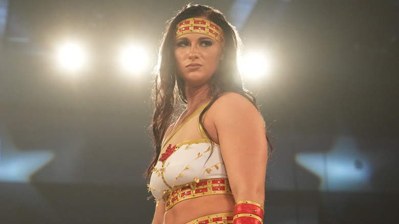 Megan Bayne reacts during the Women's Pro-Wrestling "Stardom" at Dolphins Arena on December 02, 2023 in Nagoya, Aichi, Japan.