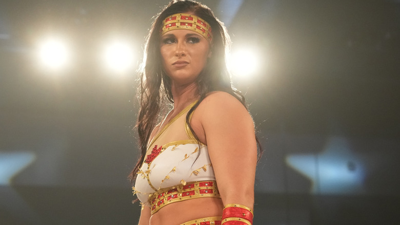 Megan Bayne reacts during the Women's Pro-Wrestling "Stardom" at Dolphins Arena on December 02, 2023 in Nagoya, Aichi, Japan.