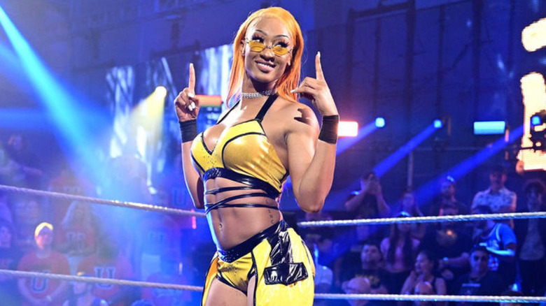 Jakara Jackson wearing yellow ring gear