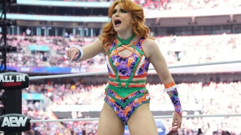 Jamie Hayter stands in the ring after returning to AEW during All In at Wembley Stadium.