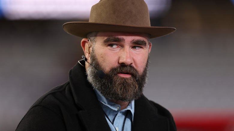 Jason Kelce wearing a brown hat