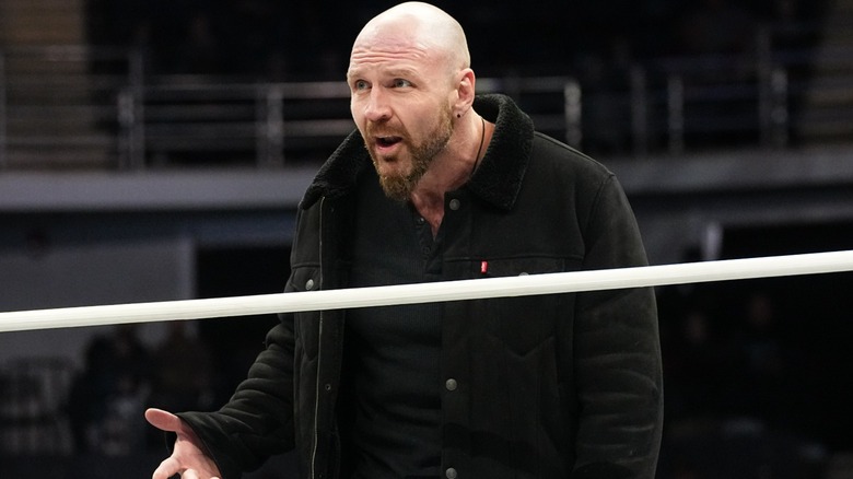 Jon Moxley at ringside during Wheelr Yuta's match against Jay Lethal