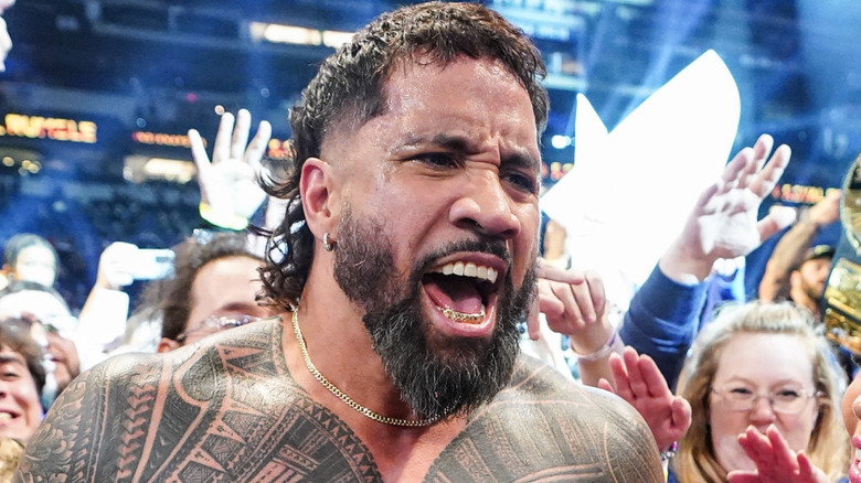 Jey Uso cutting a promo following his Royal Rumble win