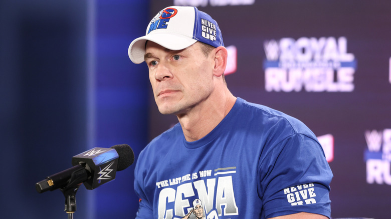 John Cena speaks at the WWE Post Show after Royal Rumble at Lucas Oil Stadium on February 1, 2025 in Indianapolis, Indiana.