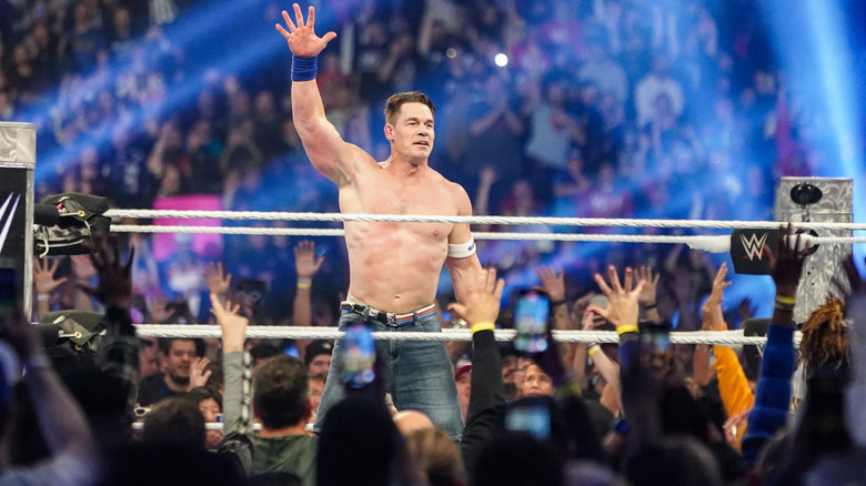 John Cena looks on during Royal Rumble at Lucas Oil Stadium on February 1, 2025 in Indianapolis, Indiana.