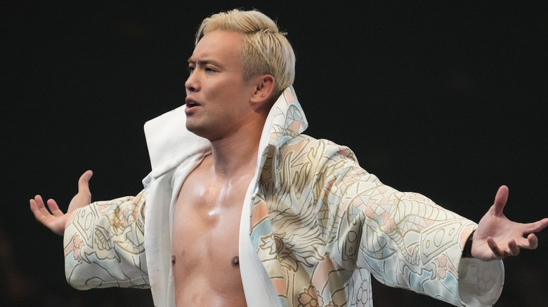 Kazuchika Okada enters the ring during the New Japan Pro-Wrestling at Hokkaido Prefectural Sports Center on February 23, 2024 in Sapporo, Hokkaido, Japan.