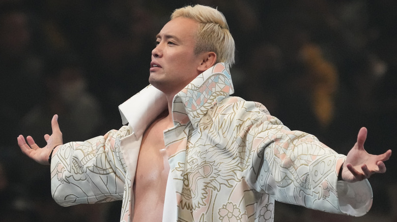 Kazuchika Okada enters the ring during the New Japan Pro-Wrestling at Hokkaido Prefectural Sports Center on February 24, 2024 in Sapporo, Hokkaido, Japan.