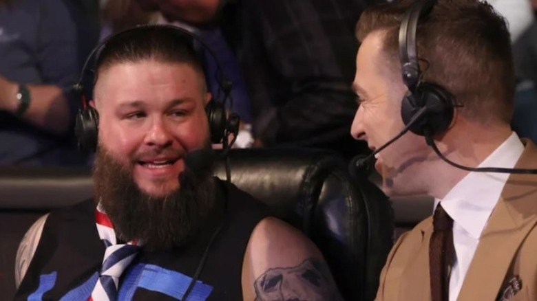 Kevin Owens appears on commentary alongside Kevin Patrick on an episode of "WWE SmackDown."