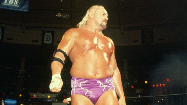 Kevin Sullivan in purple trunks